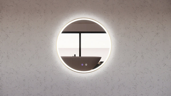 RIVA R3 FRAMED ROUND LED MIRROR 3 COLOUR LIGHTS GOLD 600X600MM