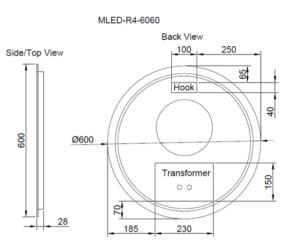 RIVA R4 FRAMELESS BACKLIT ROUND LED MIRROR 3 COLOUR LIGHTS 600X600MM