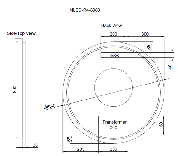 RIVA R4 FRAMELESS BACKLIT ROUND LED MIRROR 3 COLOUR LIGHTS 800X800MM
