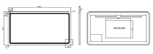 RIVA S2 FRAMELESS FRONTLIT RECTANGLE LED MIRROR 3 COLOUR LIGHTS 1500X800MM - FIL Kitchen Bathroom