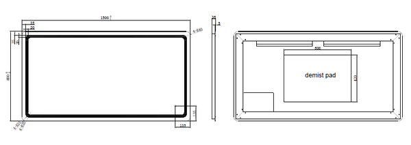 RIVA S2 FRAMELESS FRONTLIT RECTANGLE LED MIRROR 3 COLOUR LIGHTS 1500X800MM