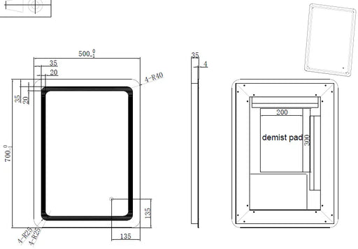 RIVA S2 FRAMELESS FRONTLIT RECTANGLE LED MIRROR 3 COLOUR LIGHTS 500X700MM - FIL Kitchen Bathroom