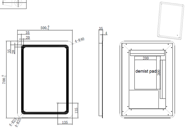 RIVA S2 FRAMELESS FRONTLIT RECTANGLE LED MIRROR 3 COLOUR LIGHTS 500X700MM