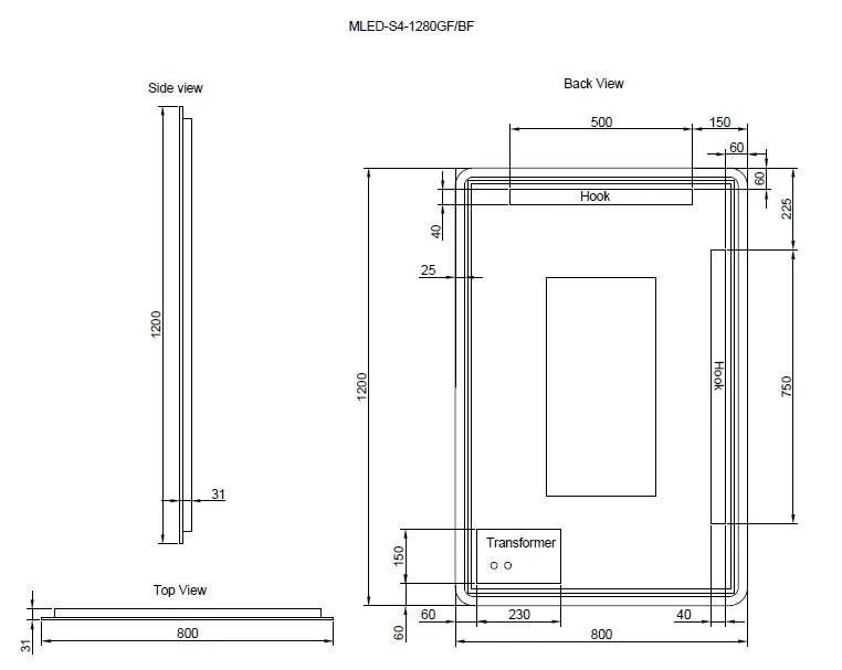 RIVA S4 FRAMED RECTANGLE LED MIRROR 3 COLOUR LIGHTS GOLD 800X1200MM - FIL Kitchen Bathroom