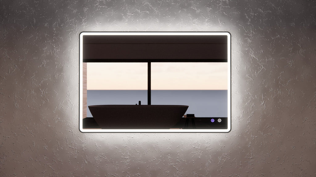 RIVA S4 FRAMED RECTANGLE LED MIRROR 3 COLOUR LIGHTS BLACK 750X900MM