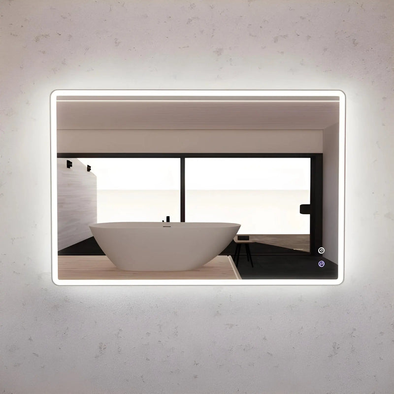 RIVA S4 FRAMED RECTANGLE LED MIRROR 3 COLOUR LIGHTS WITH DIMMER BRUSHED NICKEL 800X1200MM - FIL Kitchen Bathroom