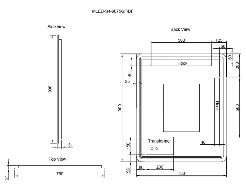 RIVA S4 FRAMED RECTANGLE LED MIRROR 3 COLOUR LIGHTS GOLD 750X900MM - FIL Kitchen Bathroom