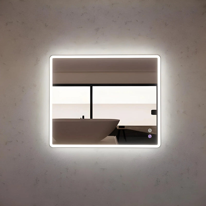 RIVA S4 FRAMED RECTANGLE LED MIRROR 3 COLOUR LIGHTS WITH DIMMER BRUSHED NICKEL 750X900MM - FIL Kitchen Bathroom