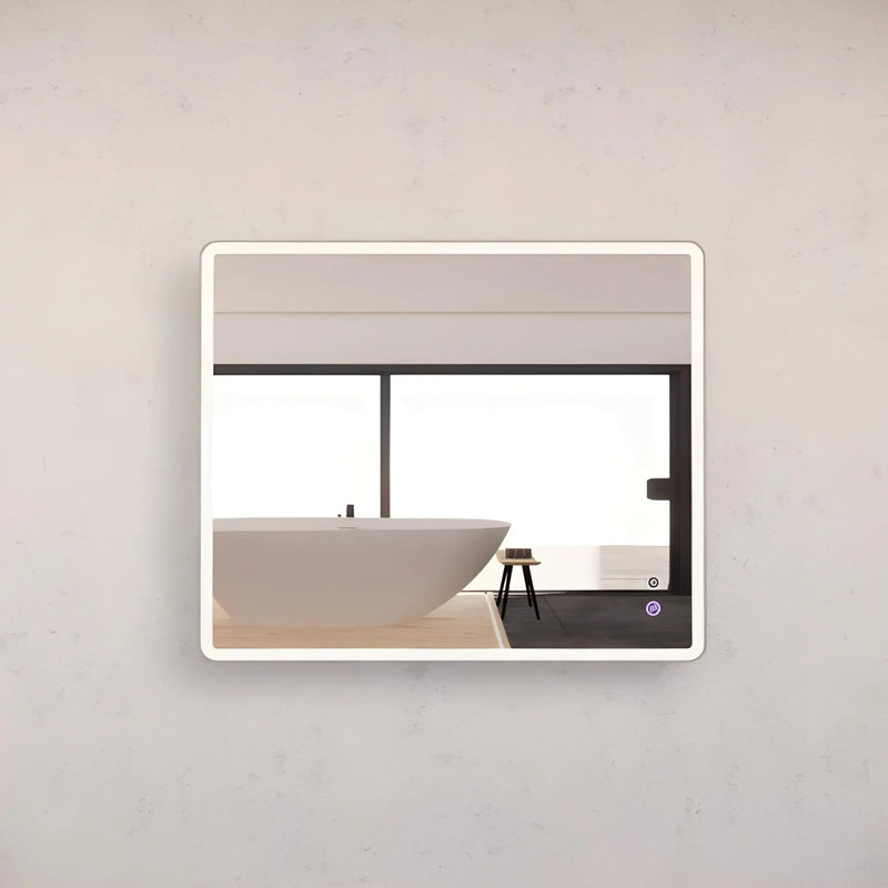 RIVA S4 FRAMED RECTANGLE LED MIRROR 3 COLOUR LIGHTS WITH DIMMER BRUSHED NICKEL 750X900MM - FIL Kitchen Bathroom
