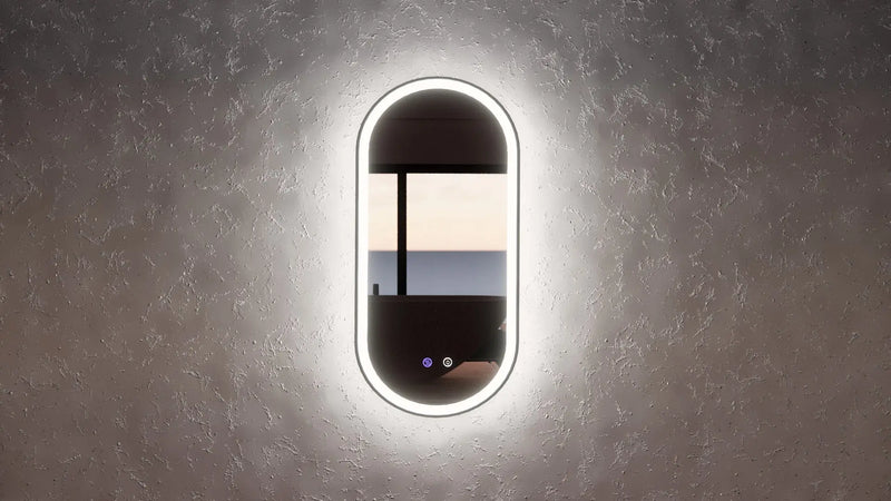 RIVA O1 FRAMED OVAL LED MIRROR 3 COLOUR LIGHTS BLACK 450X900MM - FIL Kitchen Bathroom