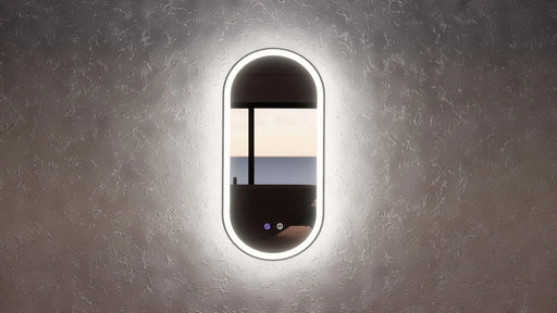 RIVA O1 FRAMED OVAL LED MIRROR 3 COLOUR LIGHTS BLACK 450X900MM - FIL Kitchen Bathroom