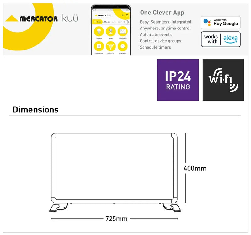 Ikuü 1100W Smart WIFI Panel Heater Mercator