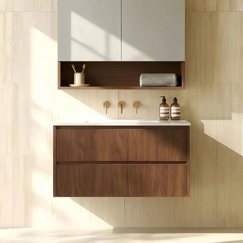 Lukka Gladstone Modern Wall Hung Plywood Cabinet (Mocha Oak Woodmatt) Lukka