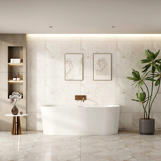 Musen Ultra-Thin Back-to-Wall Bathtub - Gloss White mercioaustralia