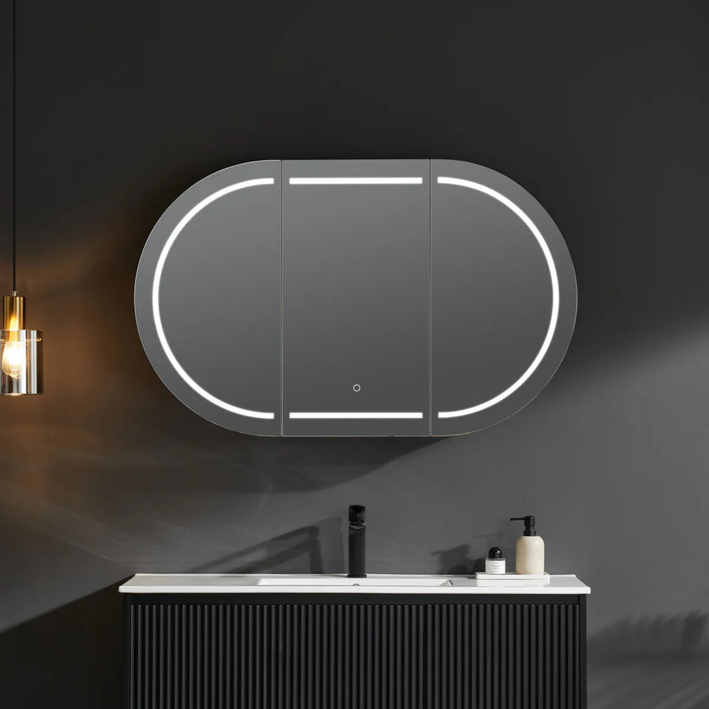 OLIVIA LED MIRROR SHAVING CABINET MATTE BLACK/MATTE WHITE 1200X750MM