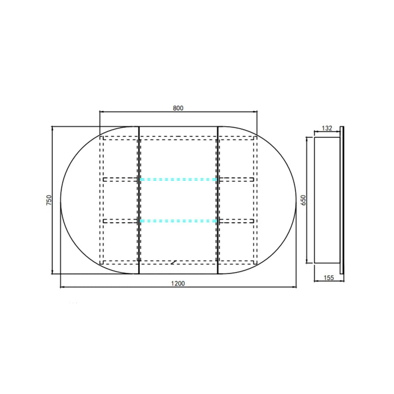 OLIVIA LED MIRROR SHAVING CABINET MATTE BLACK/MATTE WHITE 1200X750MM CETO
