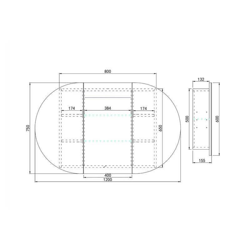 OLIVIA MIRROR SHAVING CABINET MATTE WHITE/MATTE BLACK 750X1200mm CETO
