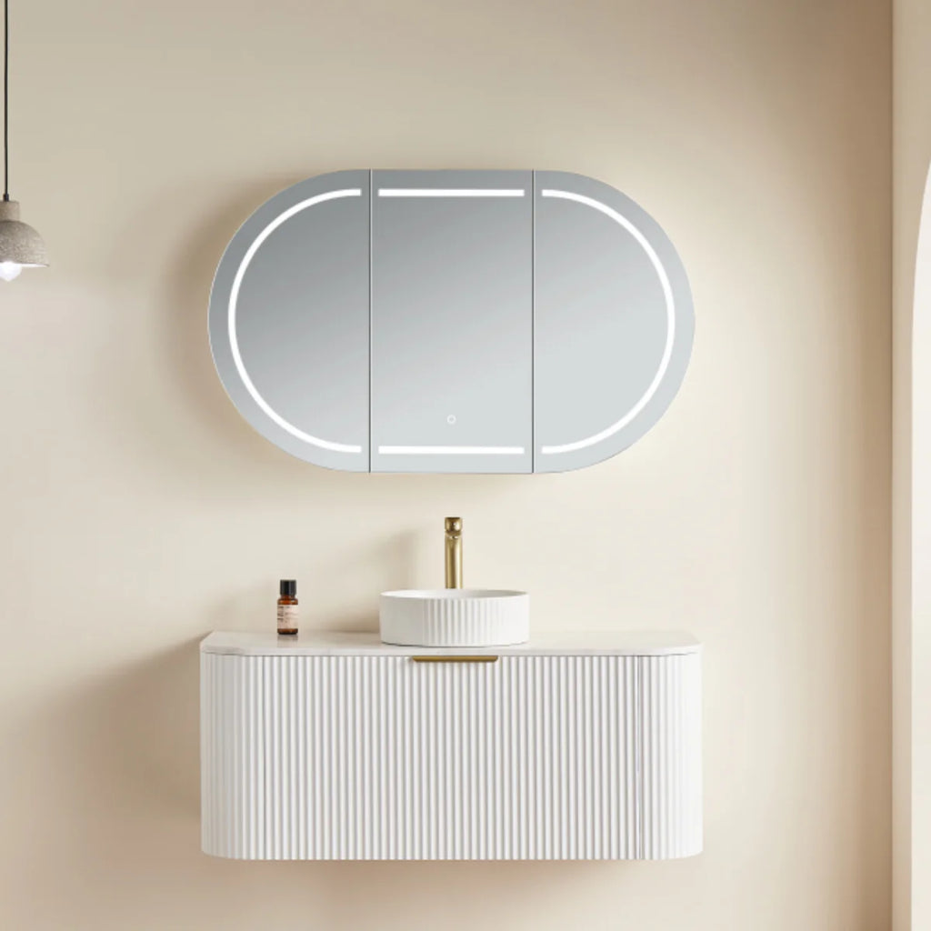 OLIVIA LED MIRROR SHAVING CABINET MATTE BLACK/MATTE WHITE 1200X750MM