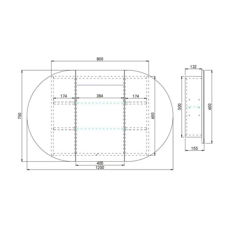 OLIVIA LED MIRROR SHAVING CABINET MATTE BLACK/MATTE WHITE 1200X750MM CETO