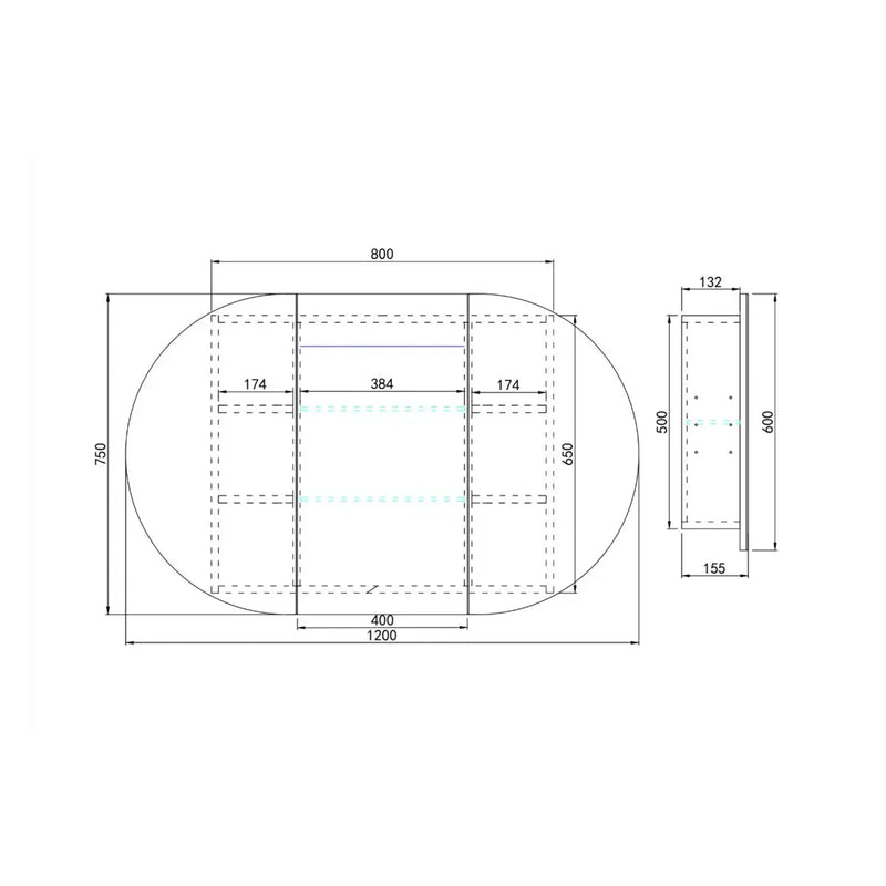 OLIVIA MIRROR SHAVING CABINET MATTE WHITE/MATTE BLACK 750X1200mm CETO