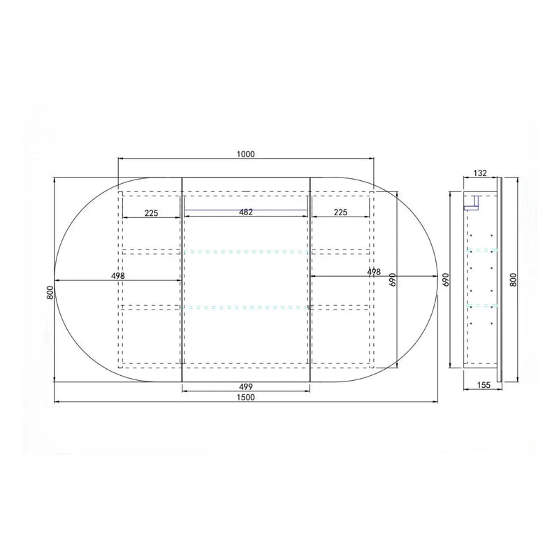 OLIVIA MIRROR SHAVING CABINET MATTE BLACK/MATTE WHITE 800X1500mm CETO