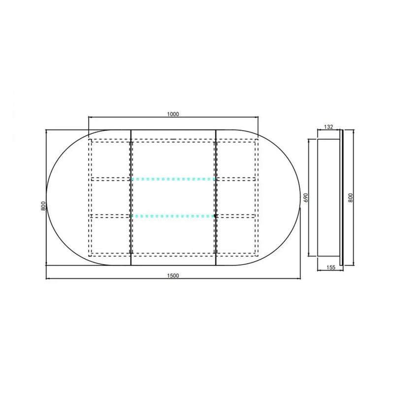 OLIVIA MIRROR SHAVING CABINET MATTE BLACK/MATTE WHITE 800X1500mm CETO