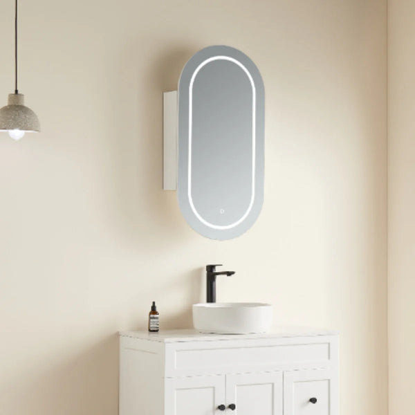 OLIVIA LED MIRROR SHAVING CABINET MATTE WHITE/MATTE BLACK 450X900MM