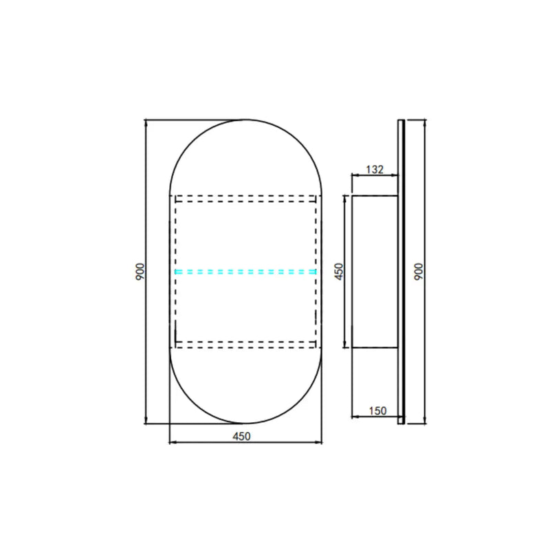 OLIVIA LED MIRROR SHAVING CABINET MATTE WHITE/MATTE BLACK 450X900MM CETO