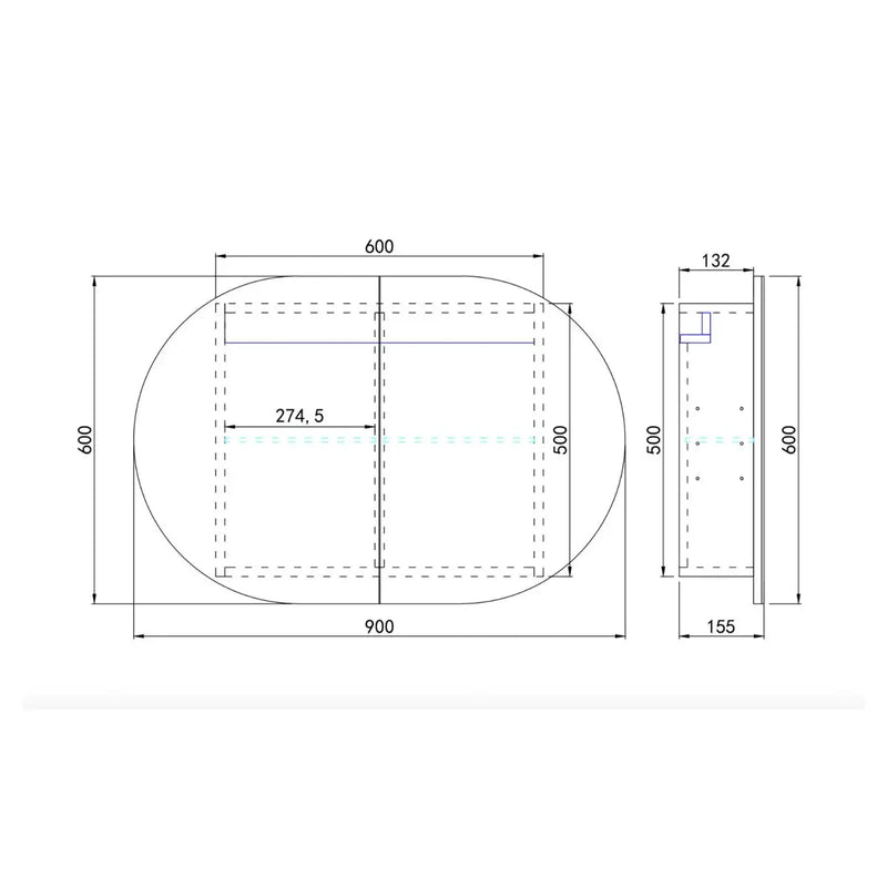 OLIVIA  MIRROR SHAVING CABINET MATTE WHITE/MATTE BLACK 600X900MM CETO