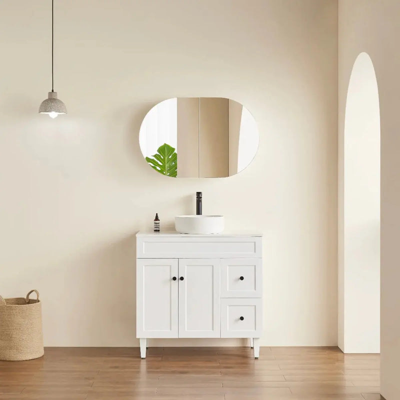OLIVIA  MIRROR SHAVING CABINET MATTE WHITE/MATTE BLACK 600X900MM CETO