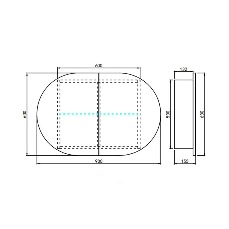 OLIVIA  MIRROR SHAVING CABINET MATTE WHITE/MATTE BLACK 600X900MM CETO