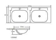 Opal 1200mm Double Bowl Ceramic Top Vanity Basin mercioaustralia