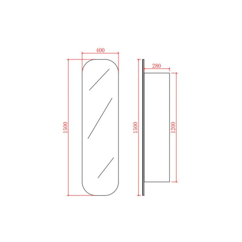 OLIVIA TALL BOY MIRROR SHAVING CABINET MATTE BLACK/MATTE WHITE 1500X400MM CETO