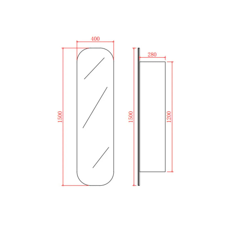 OLIVIA TALL BOY MIRROR SHAVING CABINET MATTE BLACK/MATTE WHITE 1500X400MM CETO