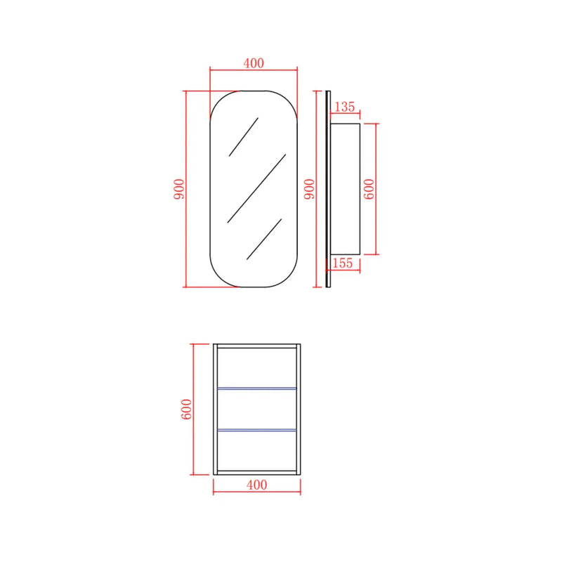 OLIVIA MIRROR SHAVING CABINET MATTE WHITE/MATTE BLACK 400X900MM CETO