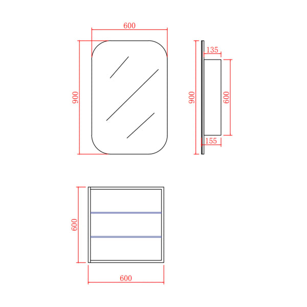 OLIVIA MIRROR SHAVING CABINET MATTE BLACK/MATTE WHITE 600X900mm