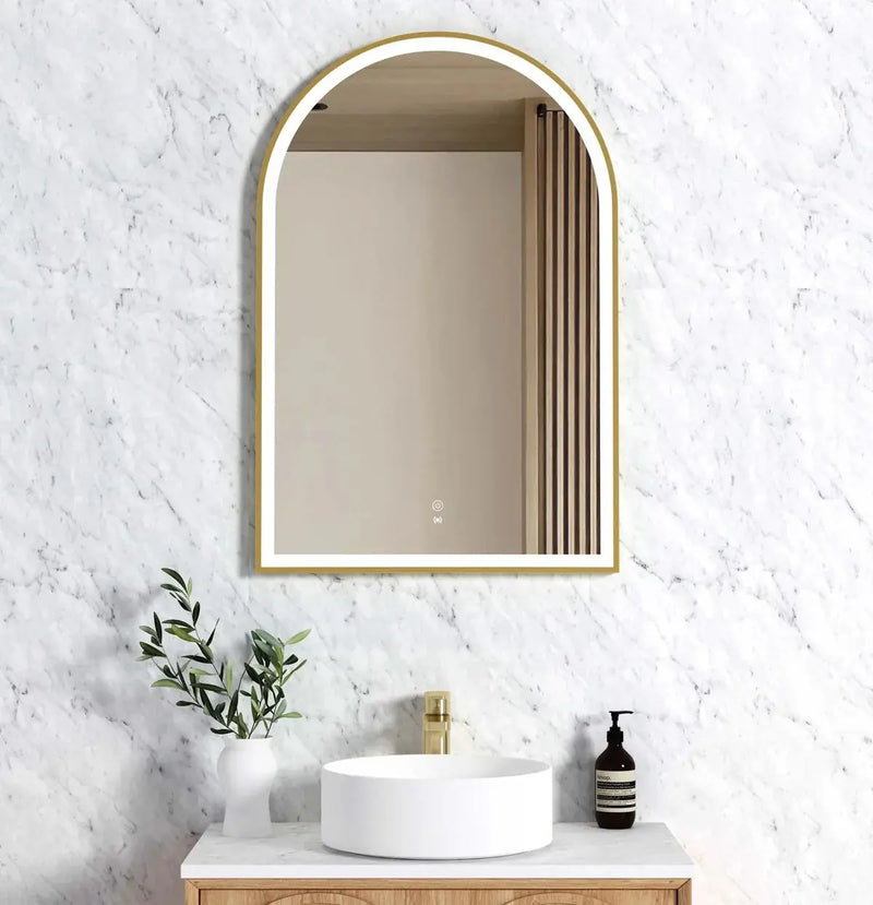 ARCHIE FRAMED LED MIRROR Gold Metal/Matte Black 900x600mm - FIL Kitchen Bathroom