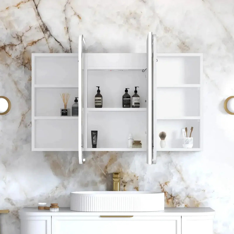 Newport LED Shaving Cabinet Matte White 1200(W)x750(H) - FIL Kitchen Bathroom