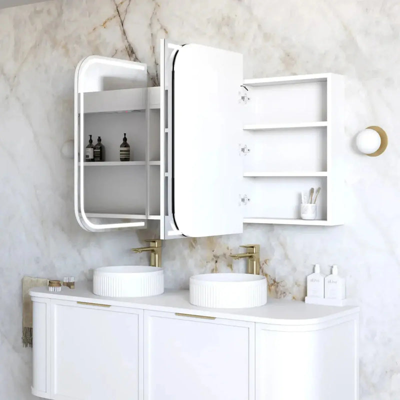 Newport LED Shaving Cabinet Matte White 1500(W)x750(H) - FIL Kitchen Bathroom