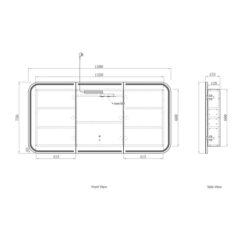 Newport LED Shaving Cabinet Matte White 1500(W)x750(H) - FIL Kitchen Bathroom
