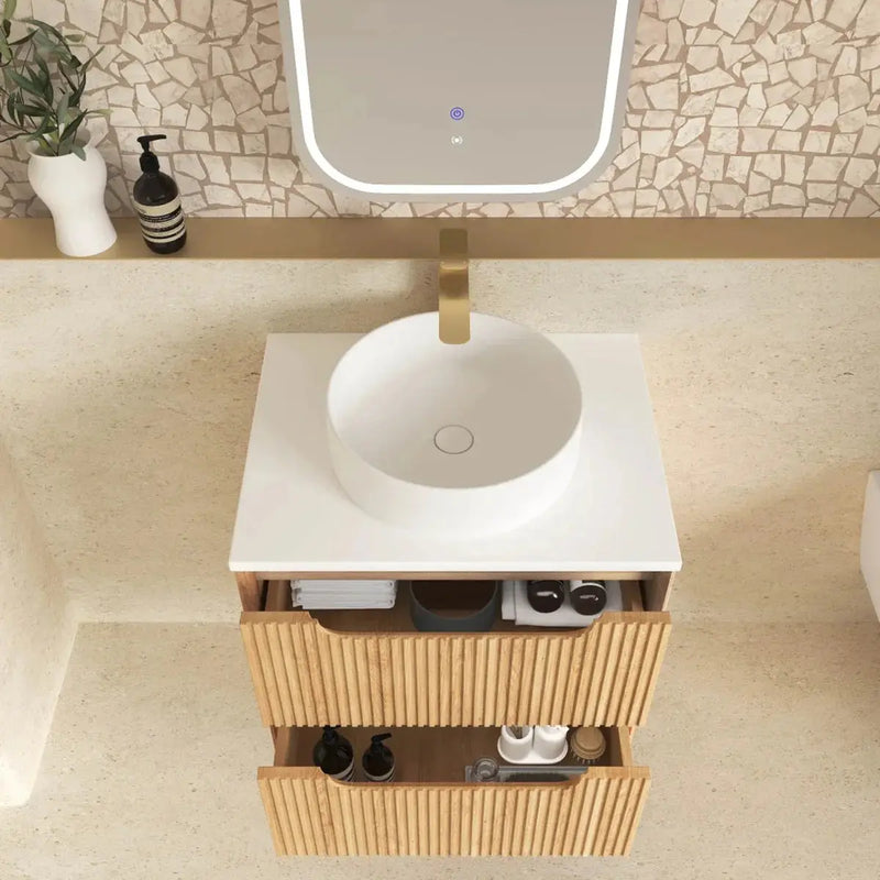 Byron Fluted Wall Hung Vanity Woodland Oak 600mm/750mm/900mm - FIL Kitchen Bathroom