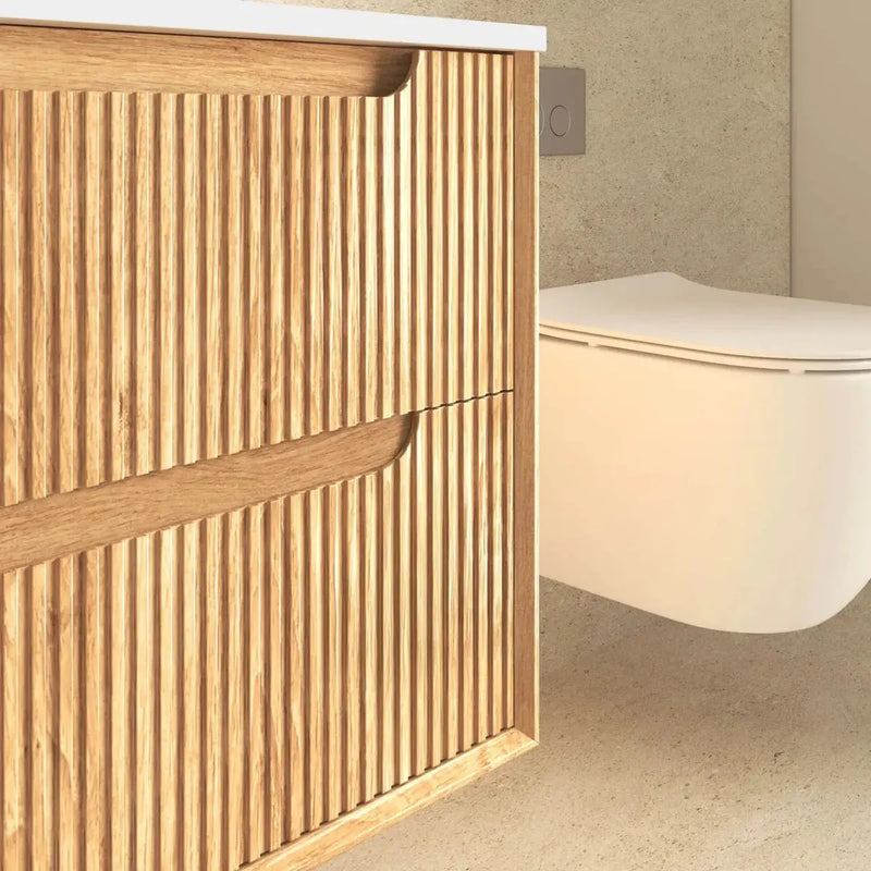 Byron Fluted Wall Hung Vanity Woodland Oak 600mm/750mm/900mm - FIL Kitchen Bathroom