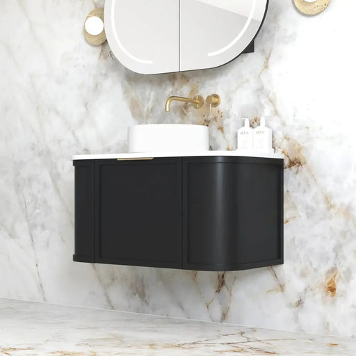 Hampshire Satin Black Wall Huang Curve Vanity 900mm otti