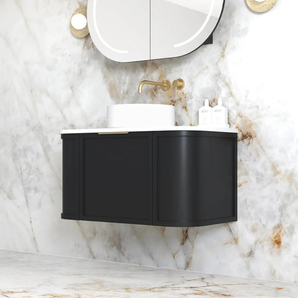 Hampshire Satin Black Wall Huang Curve Vanity 900mm