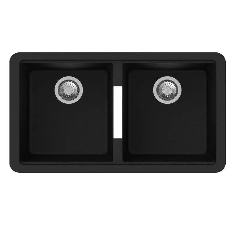 824x481x241mm Black Carysil Granite Double Bowl Kitchen Sink Aquaperla