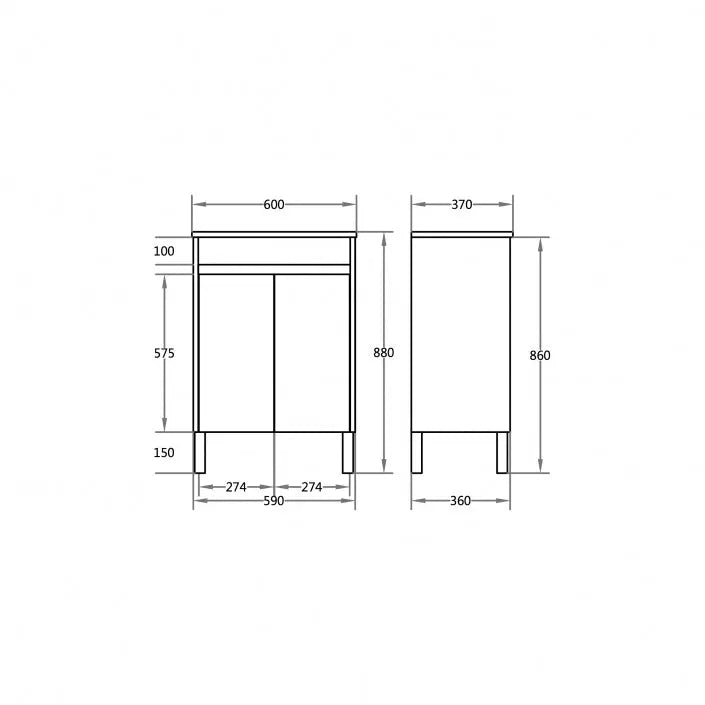 Poseidon White Polyurethane PVC – Narrow Freestanding Vanity (600mm) - FIL Kitchen Bathroom
