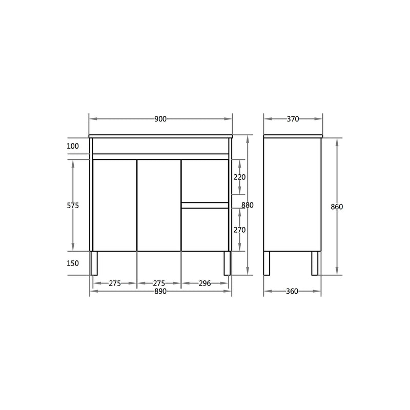Poseidon White Polyurethane PVC – Narrow Freestanding Vanity (750mm/900mm) - FIL Kitchen Bathroom