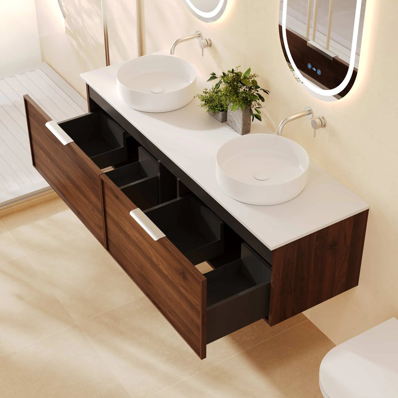 Paris 1500mm Wall-Hung Vanity - Walnut Woodmatt mercioaustralia