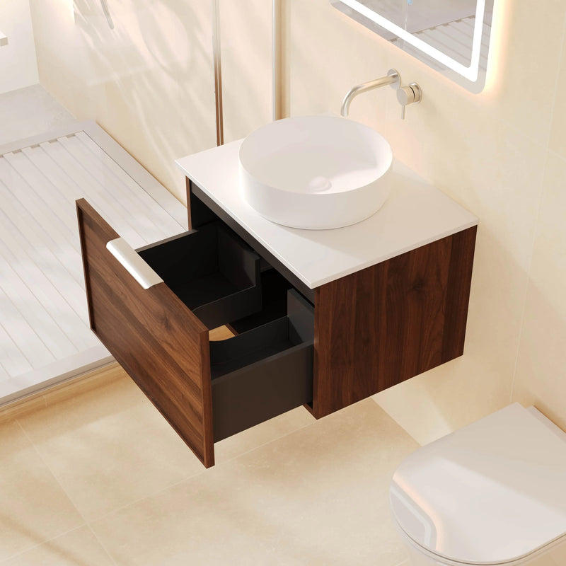Paris 600mm Wall-Hung Vanity - Walnut Woodmatt mercioaustralia