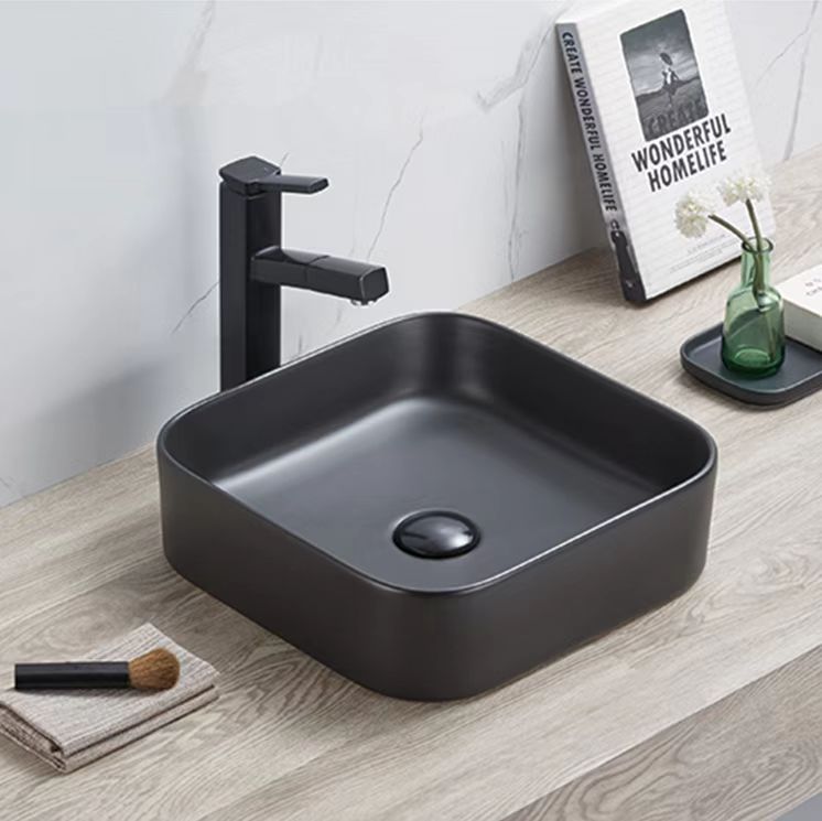 Above Counter Ceramic Basin Gloss White/Matt Black/Matt White Square 375*375*110mm